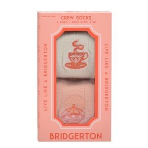 BRIDGERTON Crew Socks Shoe Size 4-10 2 Pair Teacup & Crown Embroidered Netflix